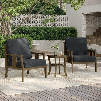 Chaffins Teak Outdoor Two-person Patio Set With Cushions And Side Table