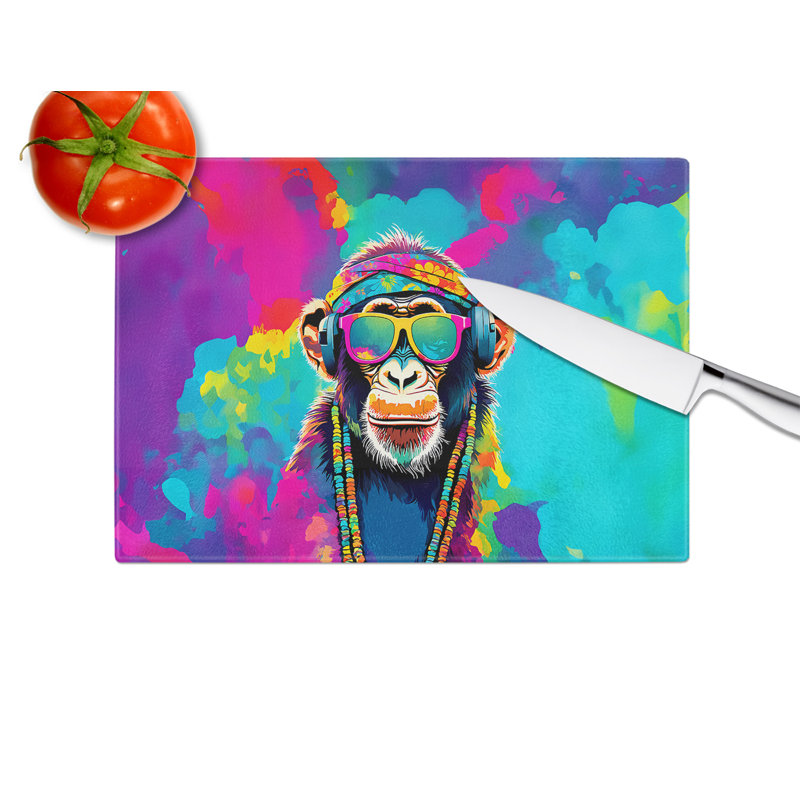 Hippie Animal Chimpanzee Glass Cutting Board