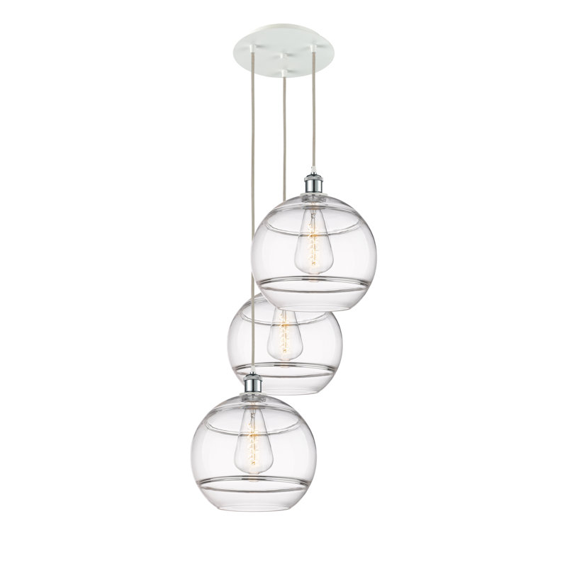 Luminaire suspendu en grappe à 3 lumières Chartoff, H 40,88 po x l 18,5 po x P 18,5 po, Transparent, Chrome poli blanc