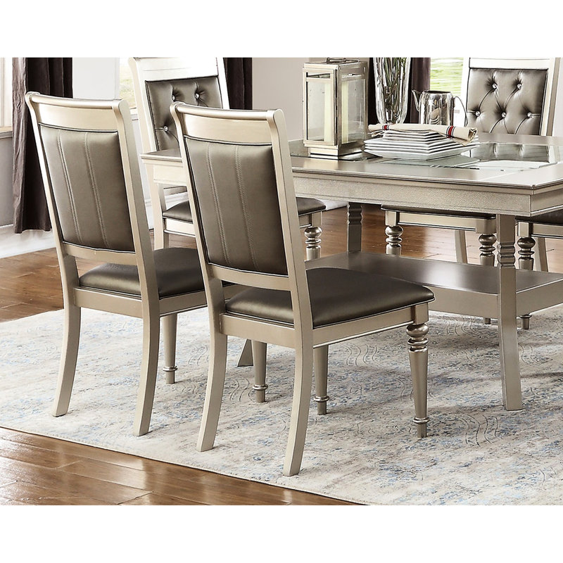 De 2 chaises de salle à manger, dossier luxueux avec accents argentés, coussin rembourré, gris et argent, bois d'hévéa, revêtement 2 pièces de style classique, siège, visibilité