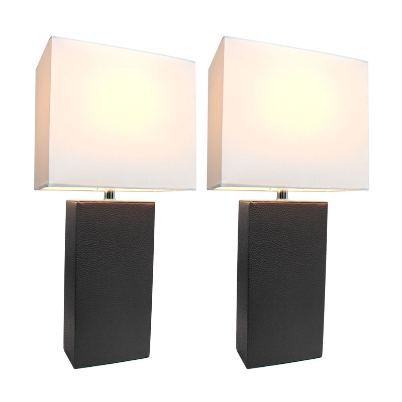 Ensemble de 2 lampes de table modernes en cuir avec abat-jour en tissu blanc, Noir