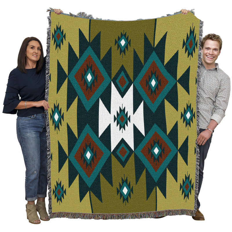 Jeté en coton Pure Country Weavers, Vert / bleu / ikat blanc
