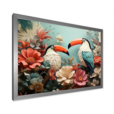 Bleu et rose, tropiques, toucan, collage I - Toucan, art mural animal