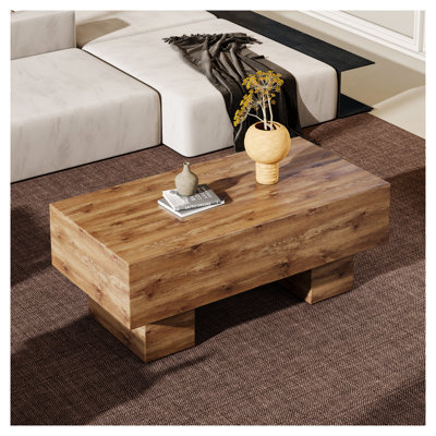 Table basse rectangulaire moderne en bois - Centre de table rustique en panneau de fibres à densité moyenne