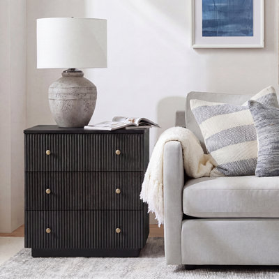 Kaybri 26''W Modern 3-Drawer Fully Assembled Fluted End Table with Solid Wood and Charging Station