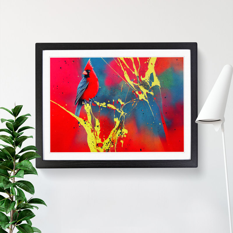 Cardinal Bird Splash - Single Picture Frame Print, Black Framed, 46cm H x 64cm W x 2cm D