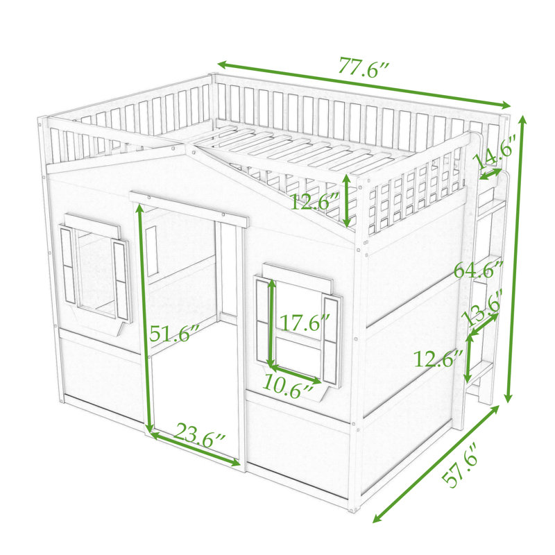 Lit mezzanine avec échelle Arletta Wood House par Harper Orchard, Double, Gris / blanc