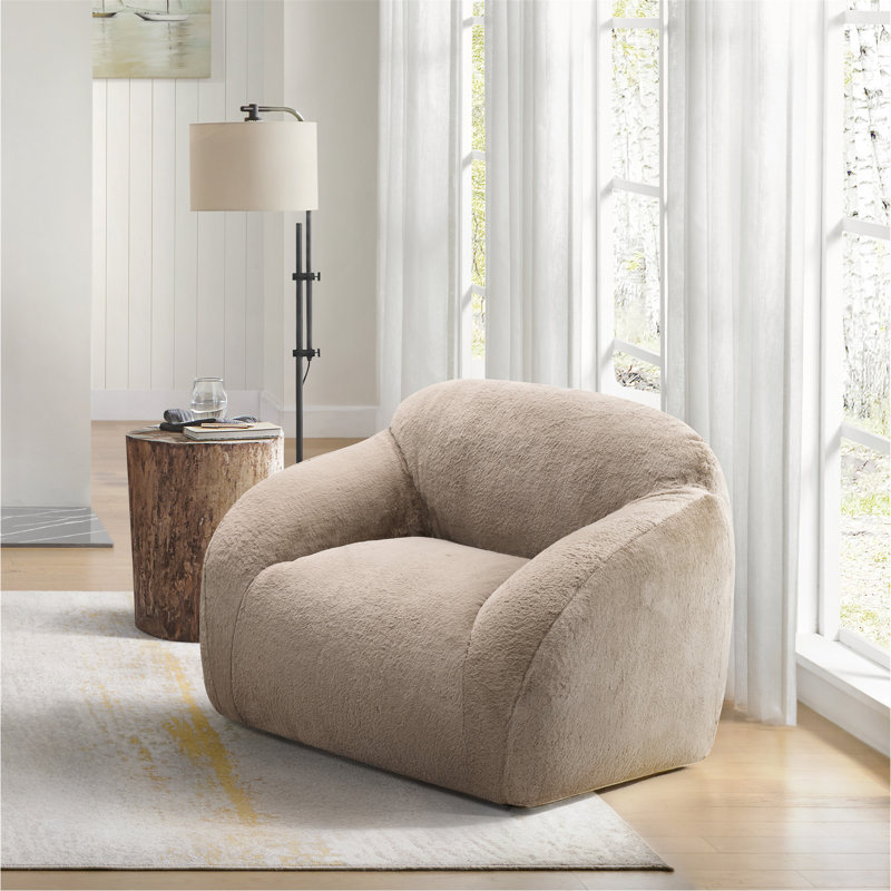 Fauteuil moelleux pivotant en fausse fourrure, Tan