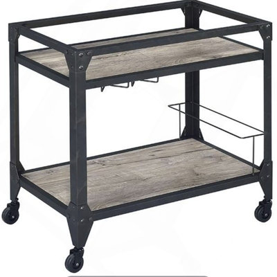 Rustic Oak & Charcoal Finish Serving Cart