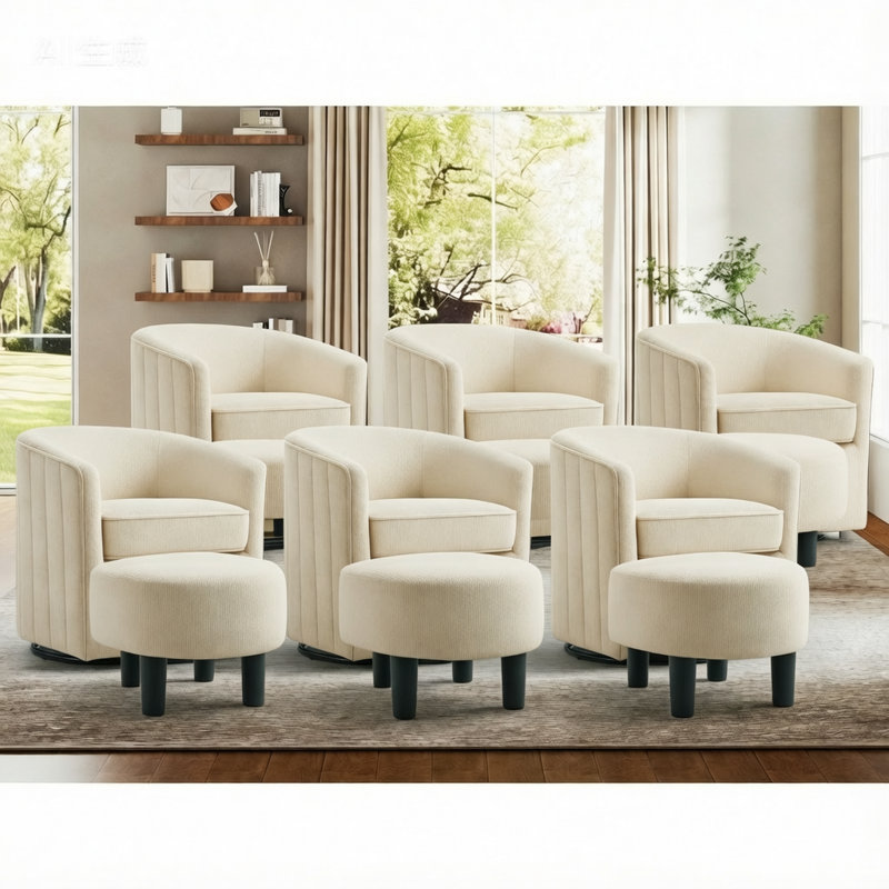 24.4" Wide Contemporary Upholstered Soft Swivel Accent Chair With Ottoman, Beige