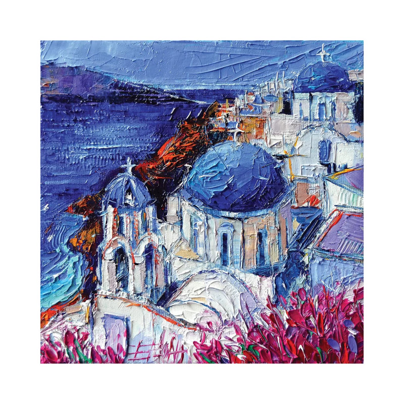 The Blue Domed Churches In Oia Santorini by Mona Edulesco - Wrapped Canvas Print, 66.04 cm H x 66.04 cm W x 3.175 cm D