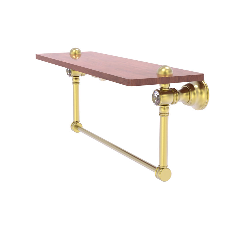 Freyja Ironwood Bracket Shelf with Towel Bar, 5.54" H x 16" W x 7" D, Satin Brass