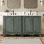 Ensemble de meuble-lavabo double 60 po, armoire de salle de bain rétro avec deux lavabos en céramique séparés et boutons antiques, armoire de rangement avec pieds en bois d'hévéa et tablettes réglables