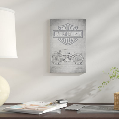 Harley-Davidson Motorcycles (Gray Vintage) III par Aged Pixel - Estampe numérique sur toile tendue avec châssis