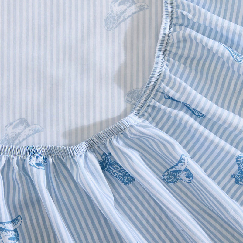 Ensemble de draps Wrangler, Ensemble de draps pour grand lit avec 2 taies d'or, Rayures bleues