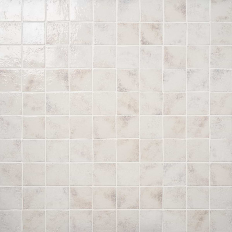 Greta 5x5 Glossy Textured Porcelain Tile, Seashell White