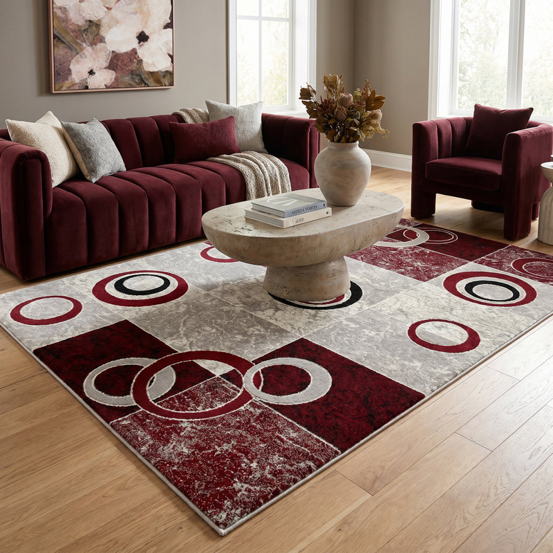 Tapis rose à motif géométrique Dillup-Jones, Rectangle 3 pi 9 po x 5 pi 9 po