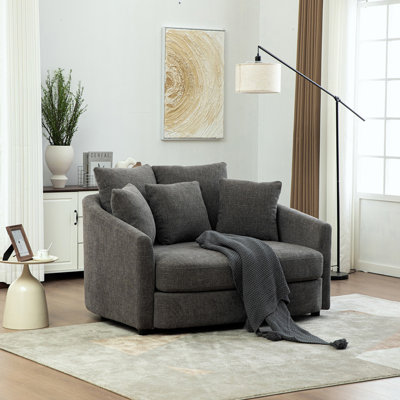 Méridienne rembourrée de 56,3 po de largeur avec coussins, fauteuil surdimensionné douillet surdimensionné avec fauteuil à siège profond pour club, salon, chambre à coucher, bureau, salon, gris