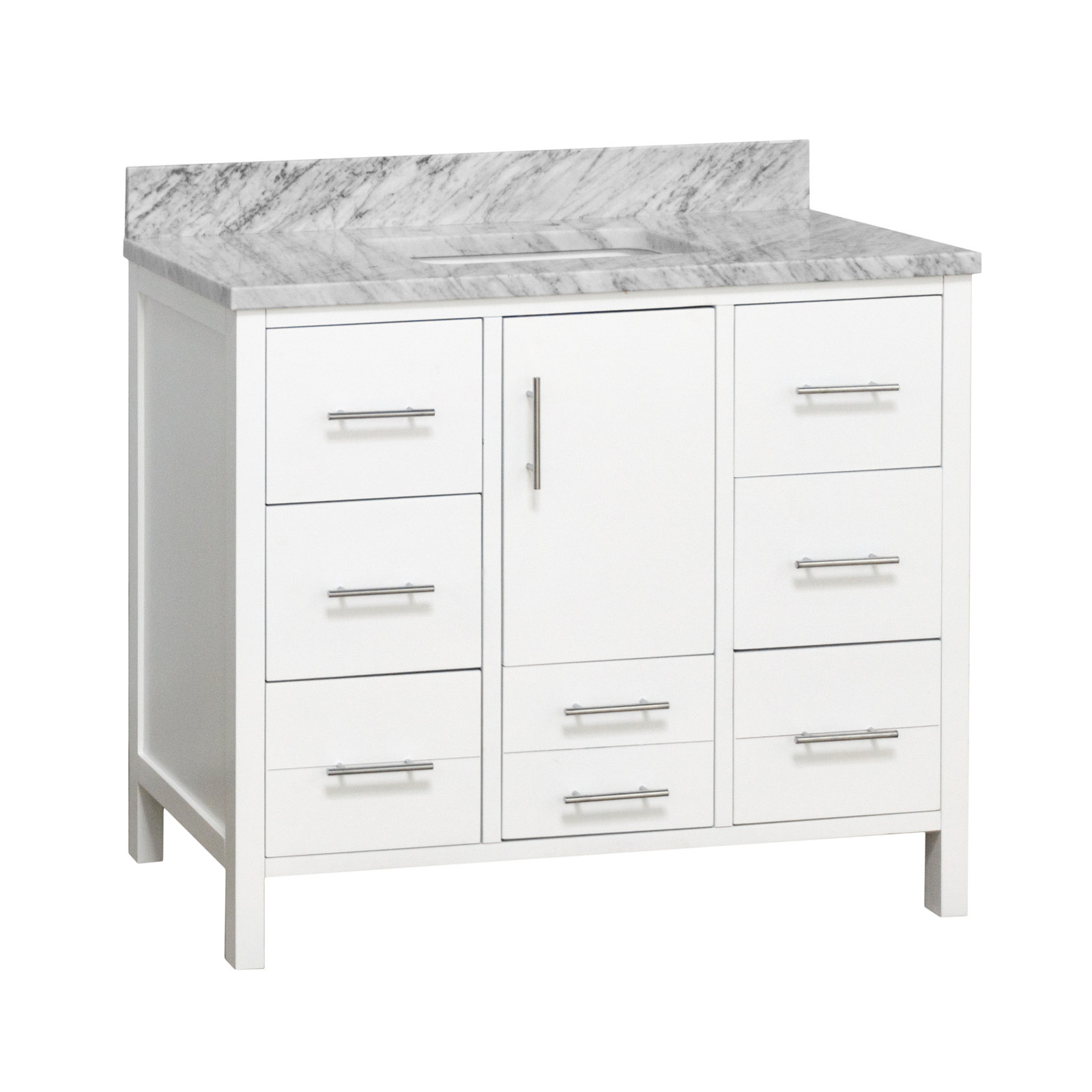 Kiara 42'' Single Bathroom Vanity, White, Carrara Marble