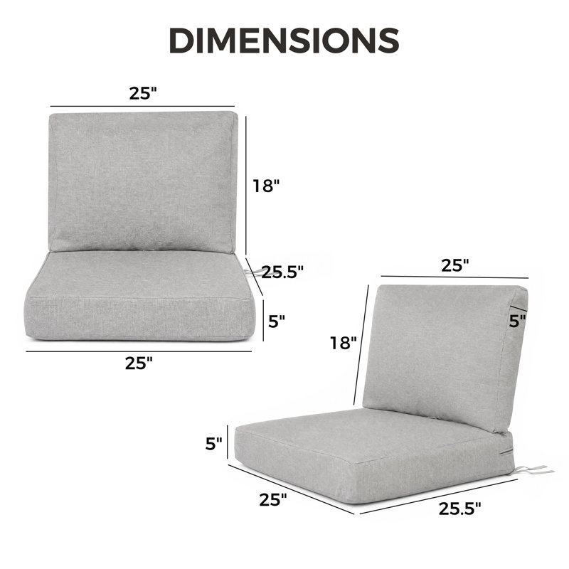 25" Wide Sunbrella® Outdoor Seat & Back Cushion Set with Extra-Thick 5" Seat Cushion, Silver