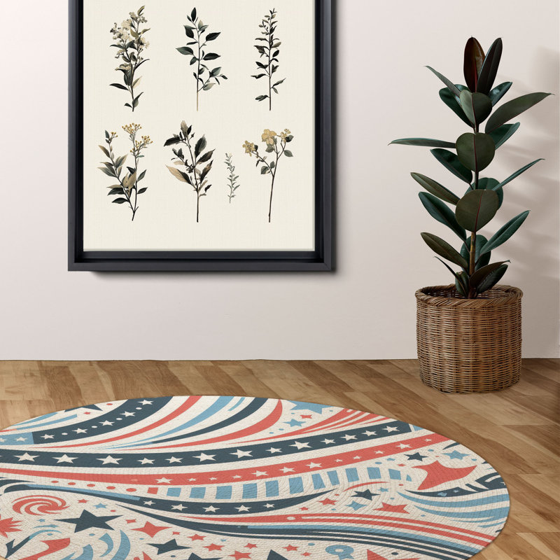 Tapis tressé rouge et bleu, Rond 5 pi