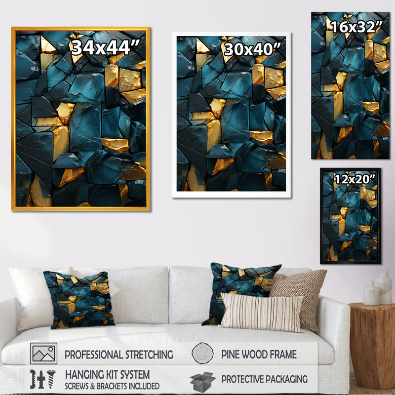 Pierre mosaïque II - décoration murale en marbre, H 60 po x l 28 po x P 1,5 po, Toile tendue
