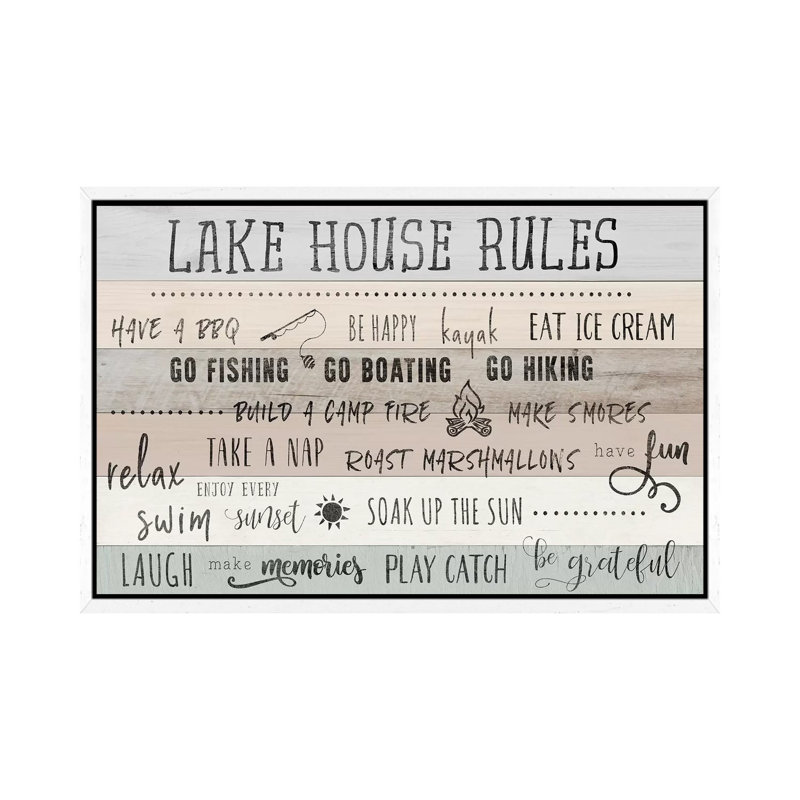 Lake House Rules - Print on Canvas, 66.04 cm H x 45.72 cm W, White Framed