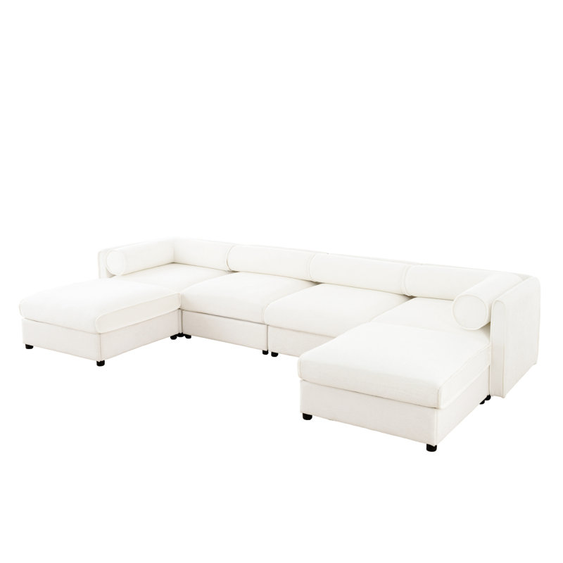 Canapé modulaire modulaire avec rangement, canapé convertible en forme de U avec repose-pieds, Blanc