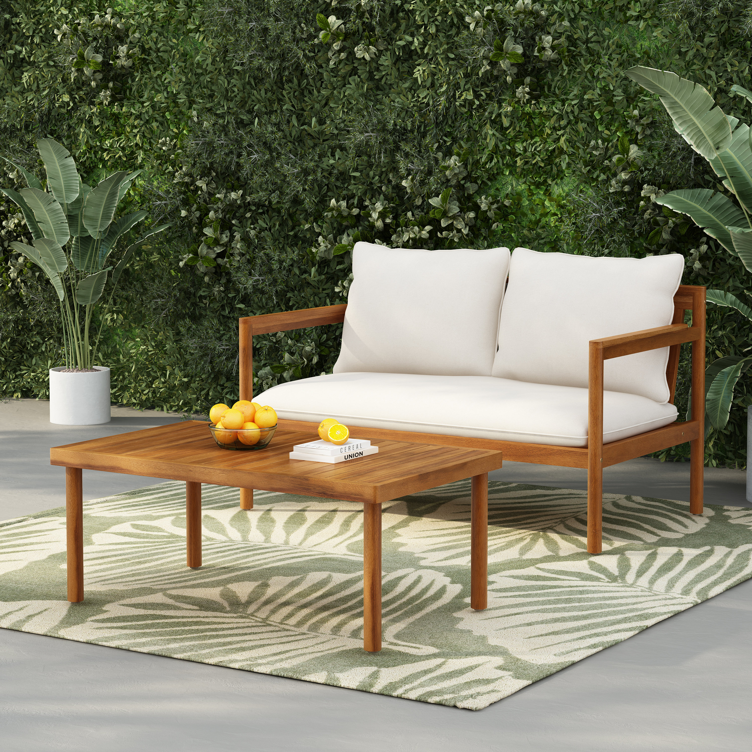 Winston Porter Cain Outdoor 2-Piece Acacia Wood Conversation Set With ... - Porter Cain Concrete Overlay
