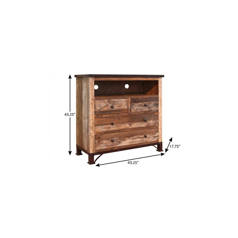 Commode 43 po en bois massif brun à quatre tiroirs 43 po