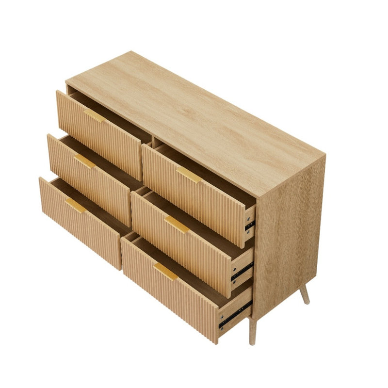 Commode 6 tiroirs en bois avec tiroirs ondulés - polyvalente pour la chambre à coucher, la chambre d'enfant, le salon et plus encore.