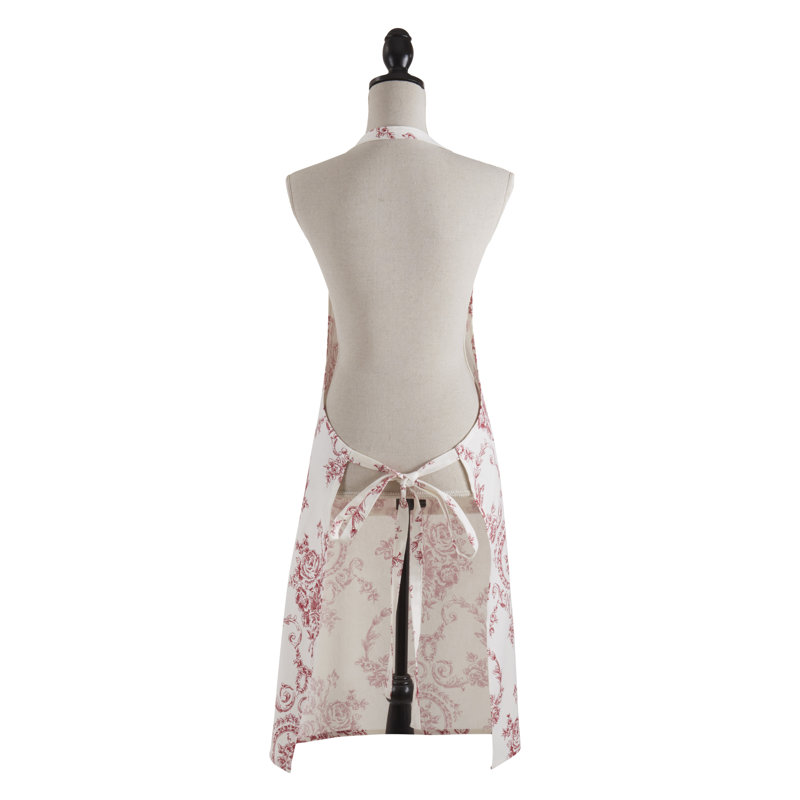 Charming Toile Floral Apron, Red
