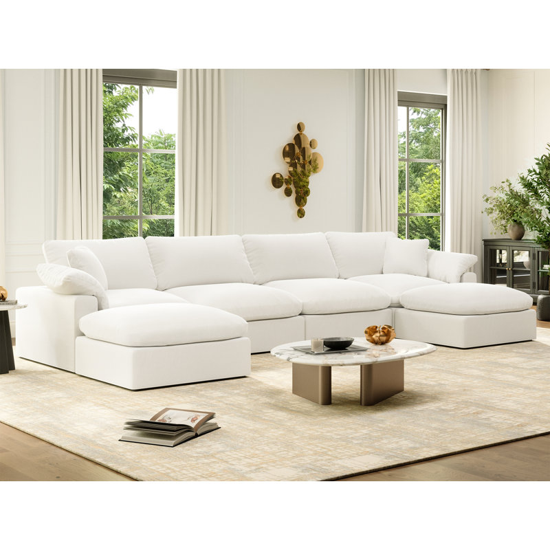 Hibo 143'' Upholstered Sofa, Oversized Cloud Modular Sectional Sofa Down Filled Comfort Modular Couch with Removable Cover for Living Room Office Apartment