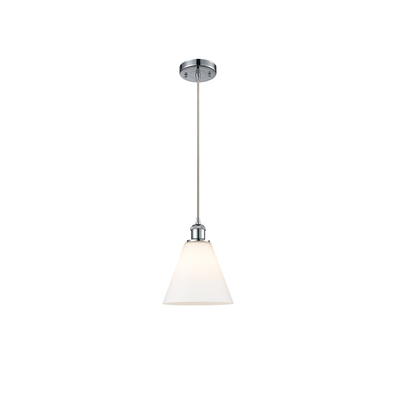 Luminaire suspendu conique à 1 lumière Halyn, H 11,75 po x l 8 po x P 8 po, Blanc, Chrome poli