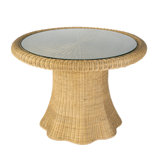 Bonita 42 in. W Round Rattan Dining Table with Glass Top