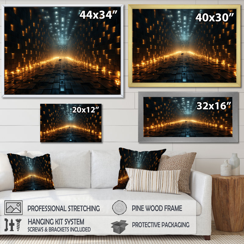 Momentum Mirage 1 - art mural géométrique, Cadre flottant noir, H 16 po x l 32 po x P 1 po