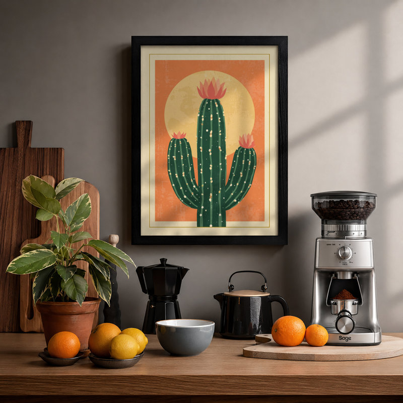 Saguaro at Sunrise Retro - Framed Print, A2 - 59.4 x 42.0 cm, Black