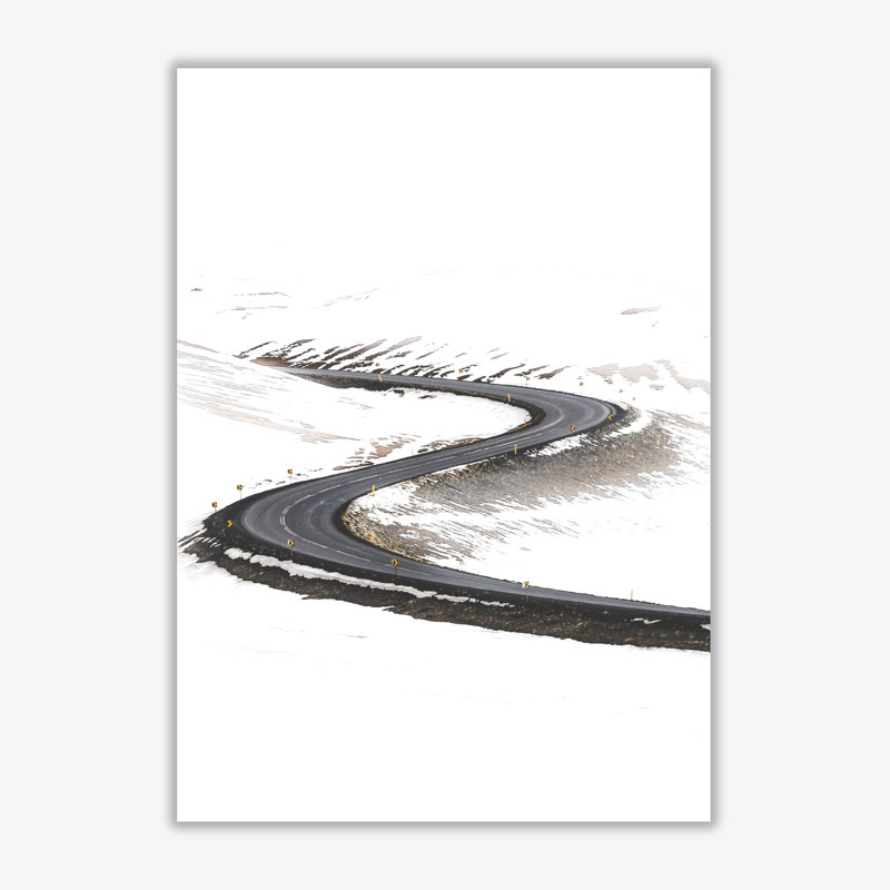 Snowy Road Pass Drawing Art Print By Pixy Paper by Pixy Paper - Single Picture Frame Print, Print Only, 59.4cm H x 42cm W