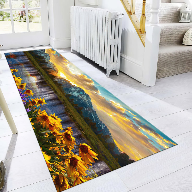 Floral Print Non-Woven Soft Rug with Intricate Details and Vibrant Colors Perfect for Indoor Use, Runner 3'3" x 9'2"