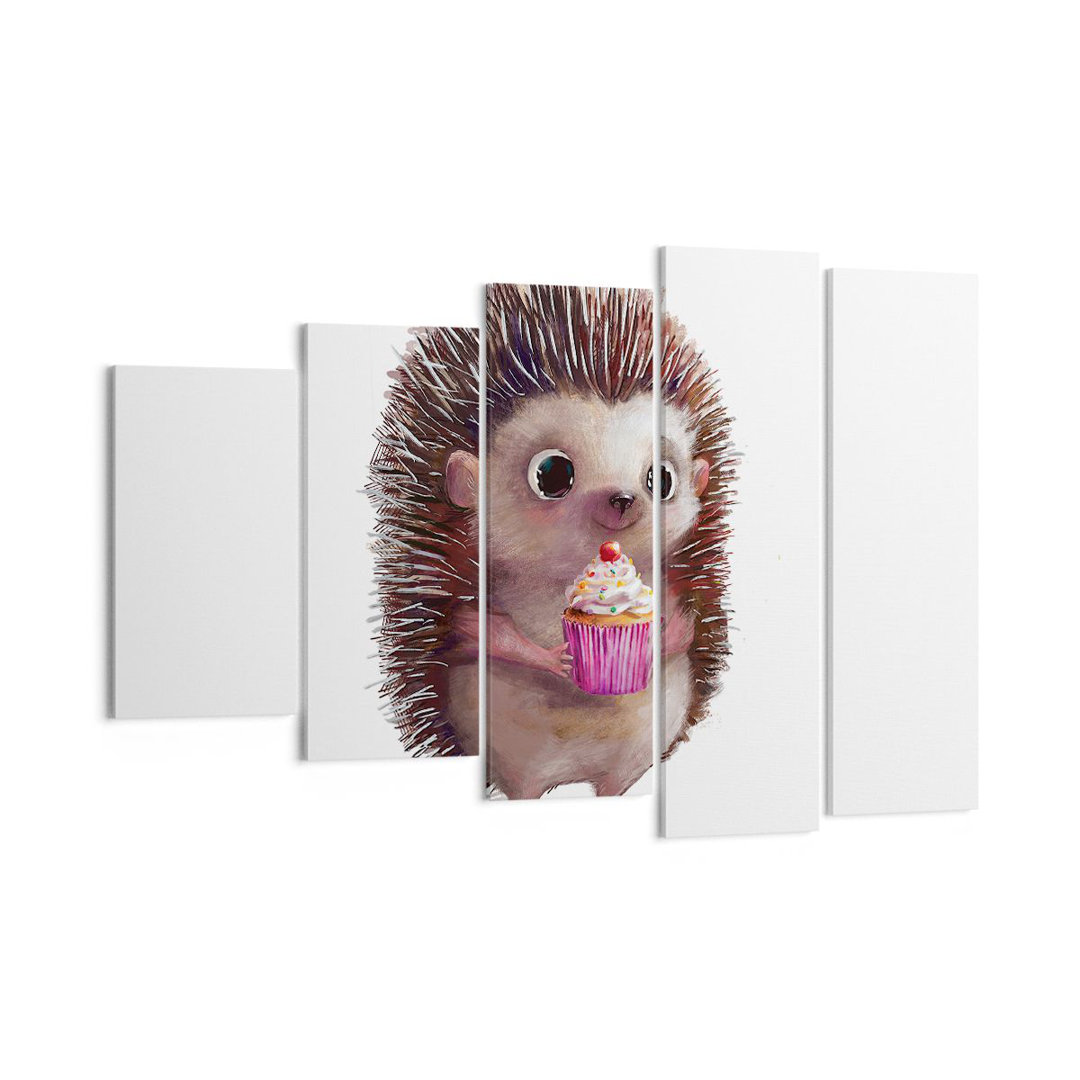 5-tlg. Leinwandbilder-Set Hedgehog Cupcake Children's