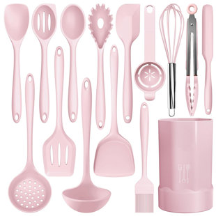 Ensemble d'ustensiles de cuisine en silicone 15 pièces, ensemble d'ustensiles de cuisine, rose
