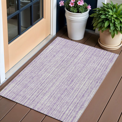 Tapis intérieur lavable rayé lavande et ivoire 3 pi x 5 pi