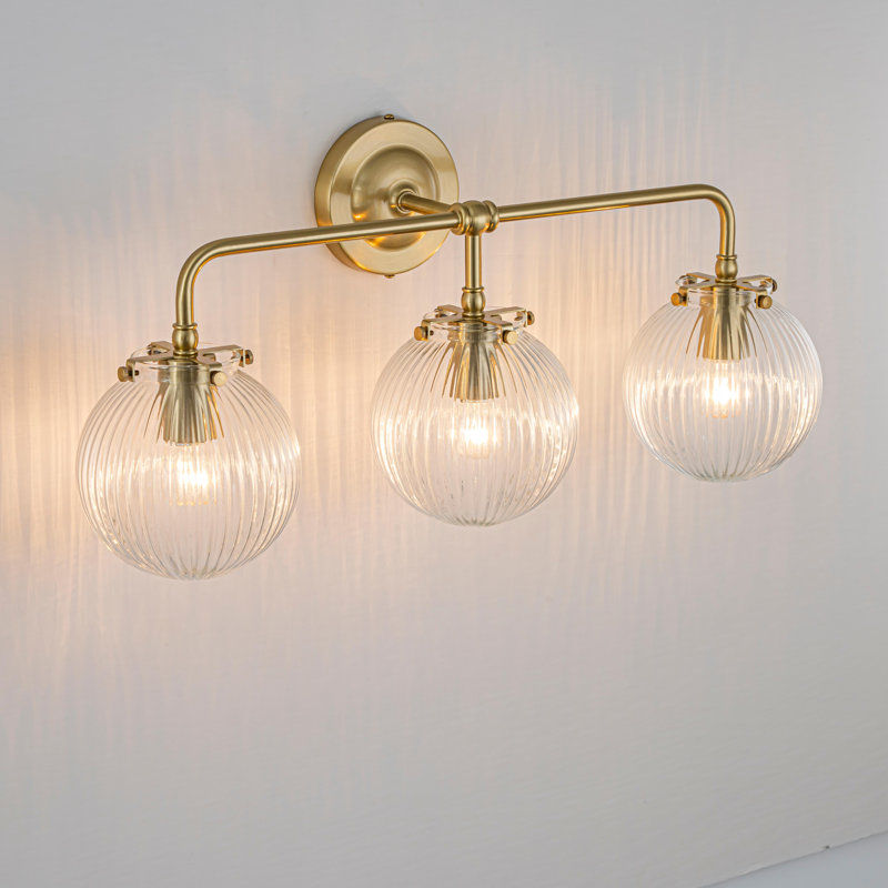 Applique murale pour salle de bain 24 lumières 3 lumières à abat-jour moderne en verre nervuré 24 po, Brass