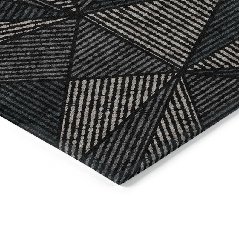 3' X 5' Black Charcoal And Gray Geometric Washable Indoor Outdoor Area Rug