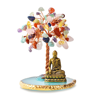 Statue de Bouddha avec arbre de cristal guérisseur, figurine arbre de vie pour énergie positive, décoration pour le yoga et la méditation