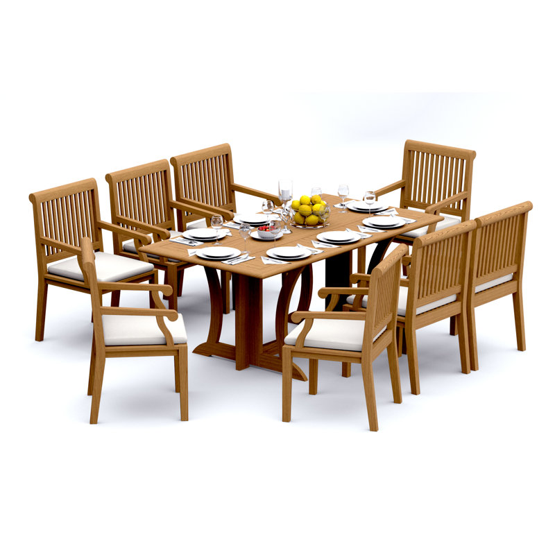 Ensemble de salle à manger 7 pièces en bois de teck de qualité A: console rectangulaire pliante avec chaises Warwick # 11SK1506