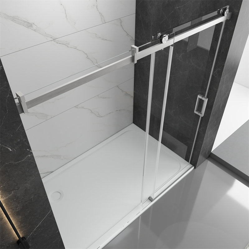 60'' W 76'' H Frameless Rectangle Reversible Shower Stall, Brushed