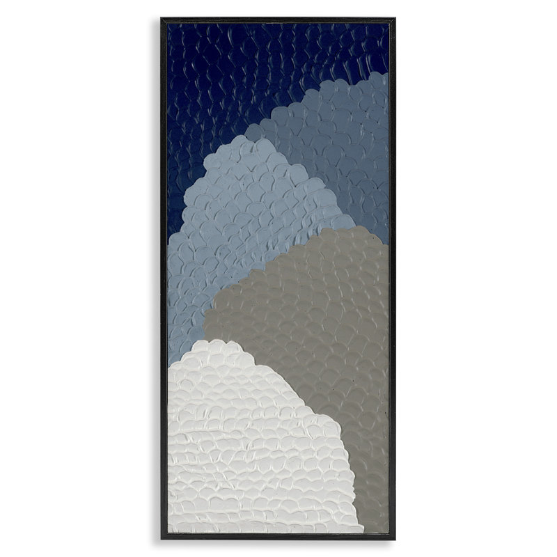 Estampe numérique en cascade de formes abstraites encadrées par Ben Schneider, Giclée encadrée noir minuit, 30" H x 13" W