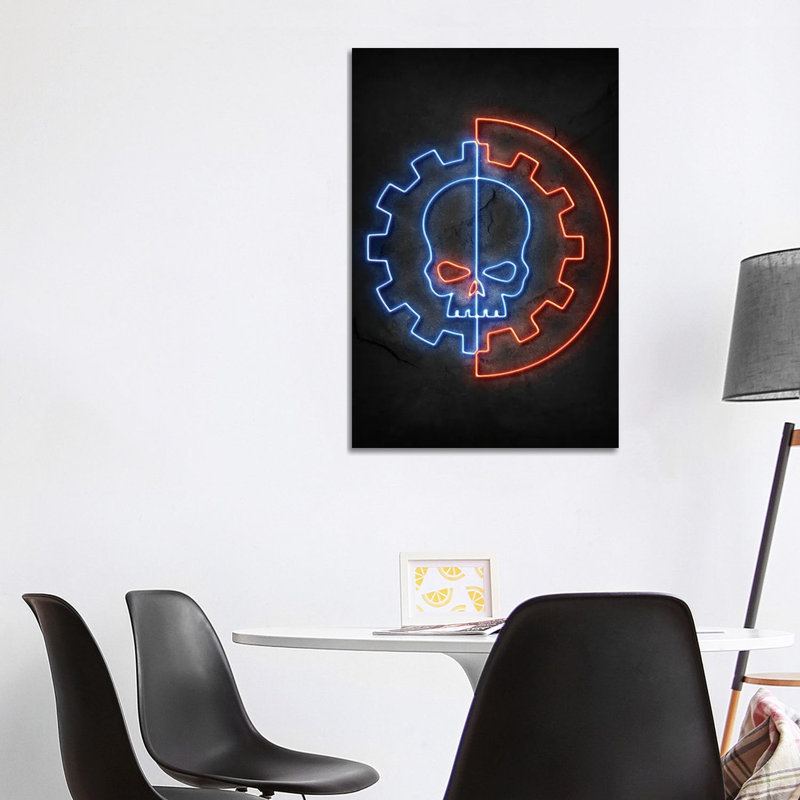 Skull Neon by Durro Art - Wrapped Canvas Print, 101.6 cm H x 66.04 cm W x 1.91 cm D