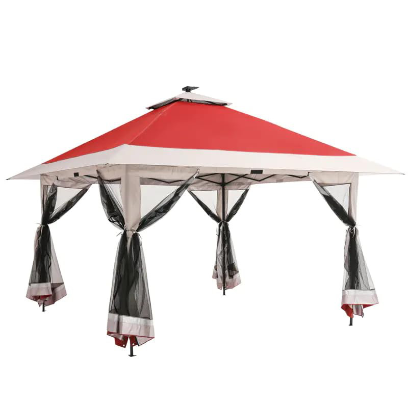 12' x 12' Pop-Up Canopy Tent with Mosquito Netting & 4 Sandbags, One-Push Adjustable Height Gazebo for Backyard, BBQs & Camping